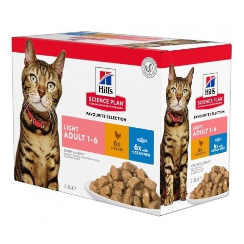 Hill's Science Plan Feline Adult Light Multipack Chicken and Ocean Fish - aliment humide pour chat en sachet