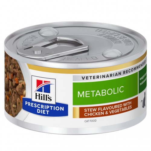 Hill's Prescription Diet Feline Metabolic Weight Management stew with chicken- Aliment humide mijoté en boîte 24x82g