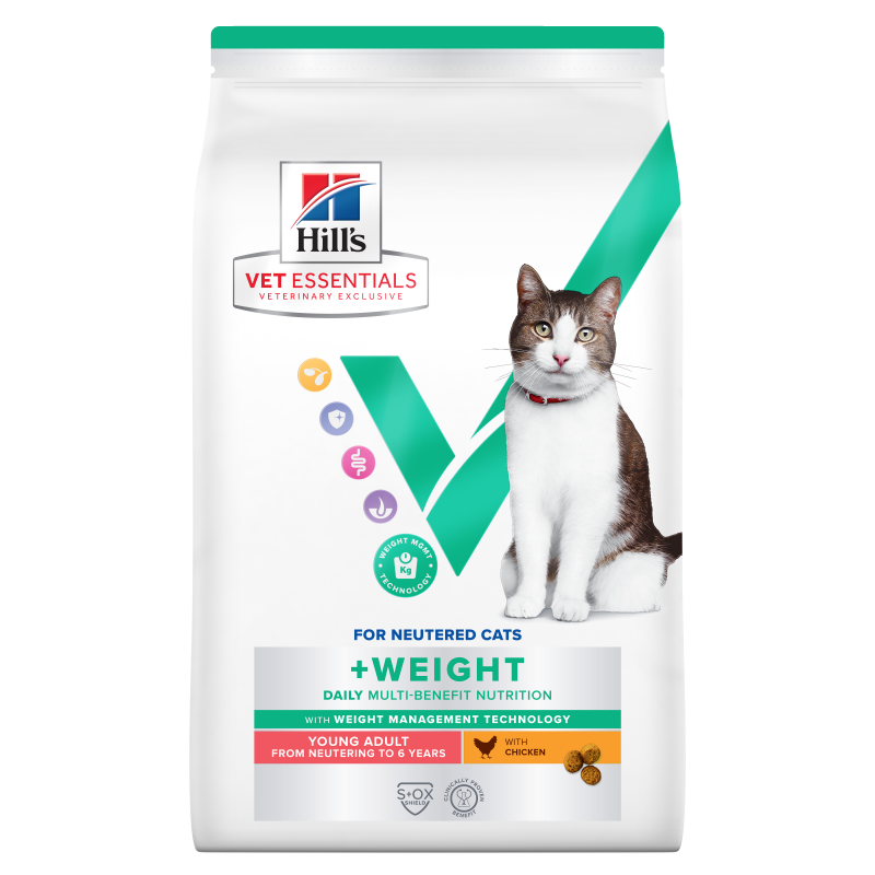Hill's Vet Essentials Multi-Benefit + Weight Neutered Young Adult Chicken pour chat 14 kg croquettes