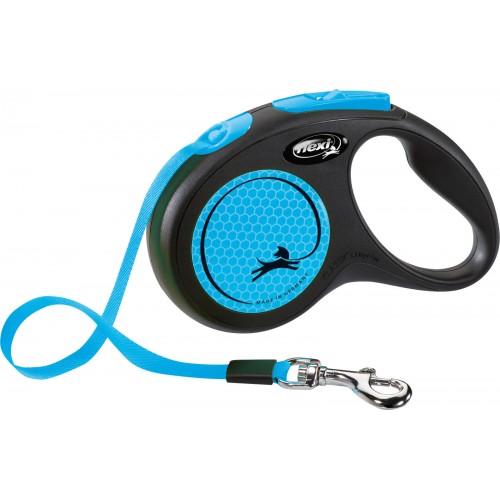 Flexi New NEON Laisse à enrouleur avec sangle fluo de 5m BLEU