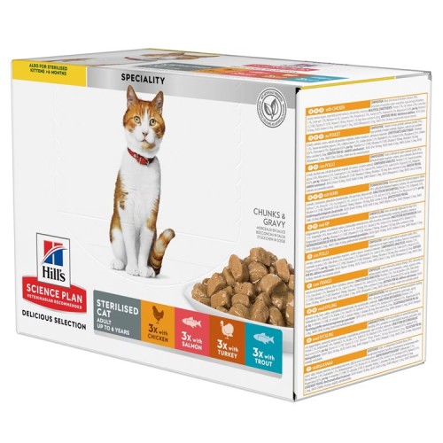Hill's Science Plan Feline Delicious Selection STERILISED 4 saveurs aliment humide en sachet 12x85g