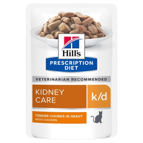 Hill's Prescription Diet Feline k/d Kidney Care Tender Chunks in Gravy CHICKEN - aliment humide en sachet 12x85g