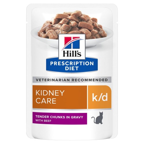 Hill's Prescription Diet Feline k/d Kidney Care Tender Chunks in Gravy BEEF- aliment humide en sachet 12x85g