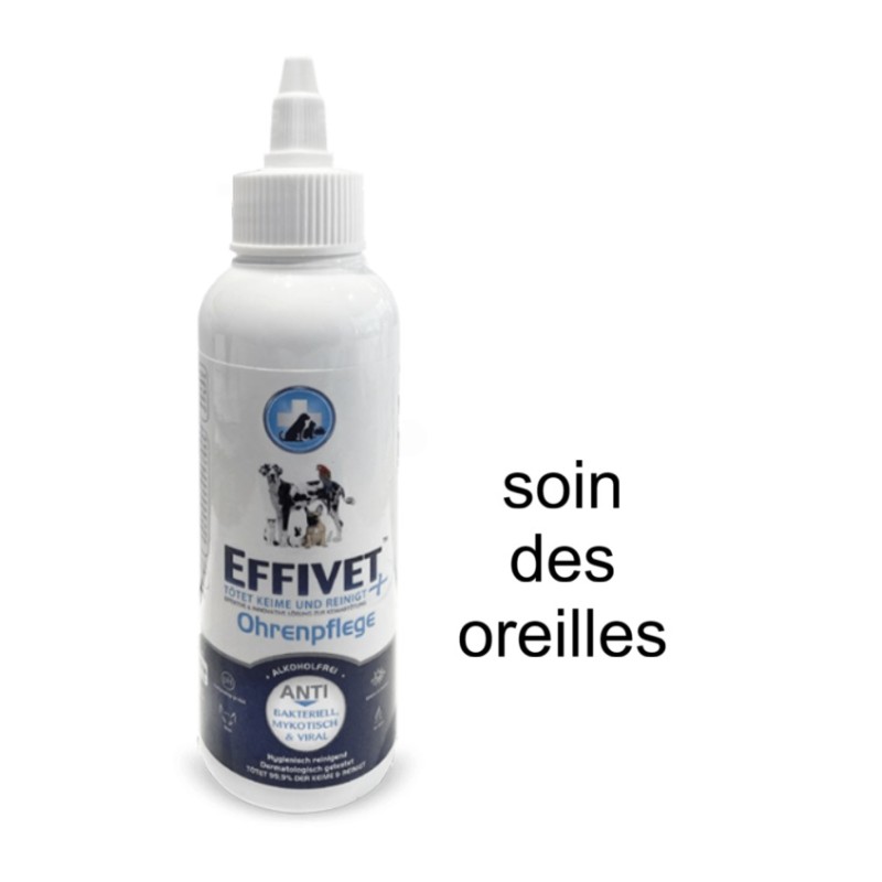 Effivet Solution de Soin des OREILLES pour chiens, chats, chevaux et NACs, 150 ml