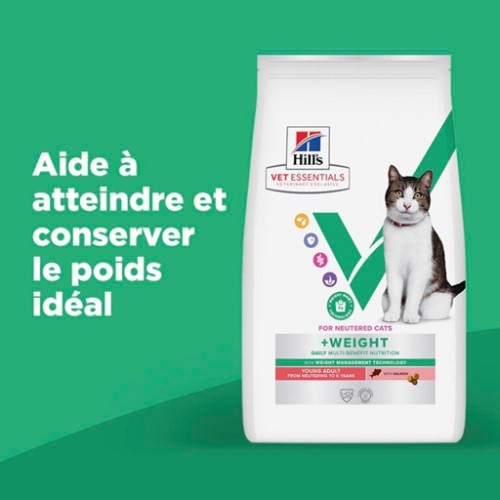 Hill's Vet Essentials Cat Multi-Benefit +WEIGHT Neutered Young Adult au Saumon 1,5 kg - croquettes