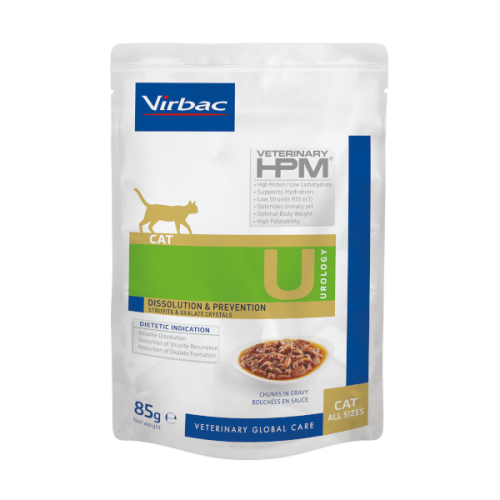 Virbac Veterinary HPM Cat Urology Dissolution&Prevention 12x85g sachets - aliment humide en sauce